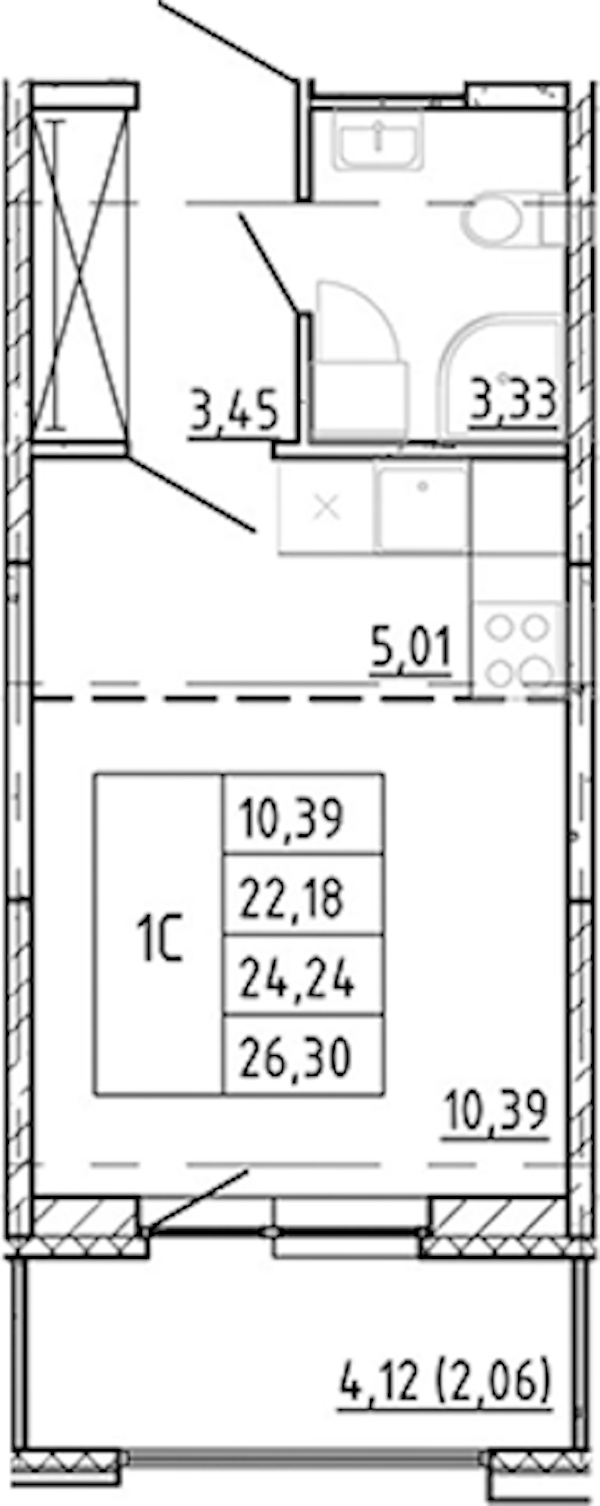 Квартира студия 22.18 м², 5/12 эт., ЖК «Полис Новоселье»
